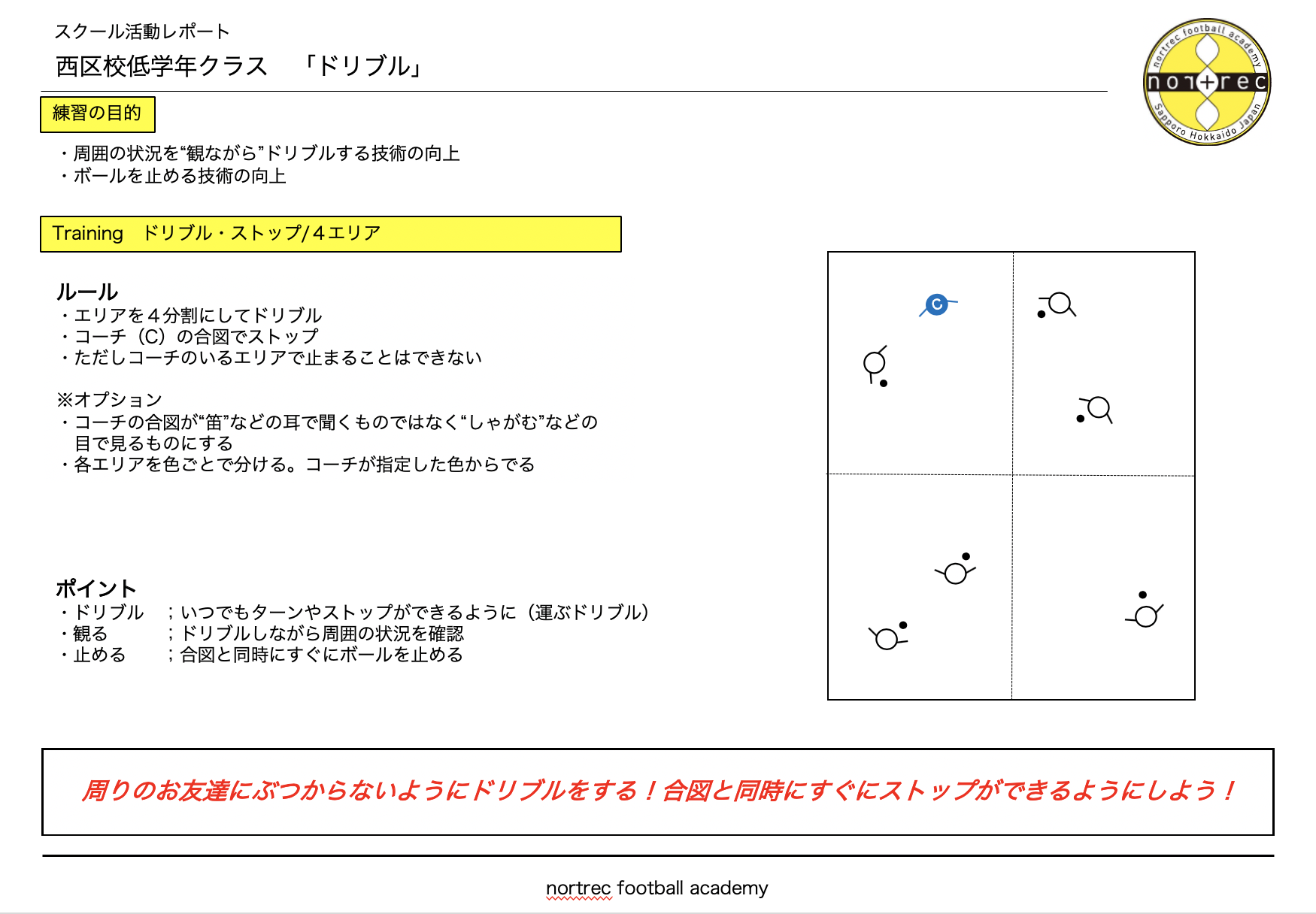 活動報告 西区低学年クラス ノートレックフットボールアカデミー